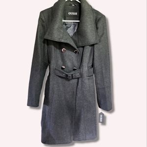 NWT GUESS Wool LONG PEACOAT with belt in size meduim.